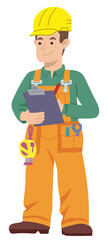 Isolated illustration of a builder. The man is a builder. A working man.