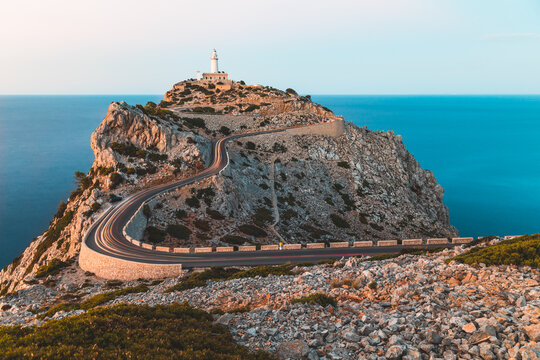 Lighthouse at Cap Formentor long exposure shot at sunset in Majorca