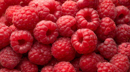Fresh ripe raspberries as background. Top view. Raspberry texture close up.