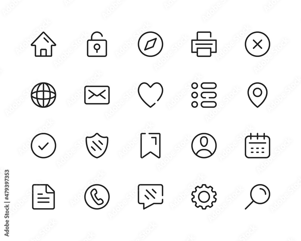 Poster ui line icons. user interface. outline symbols set. thin line design graphic elements collection. mo