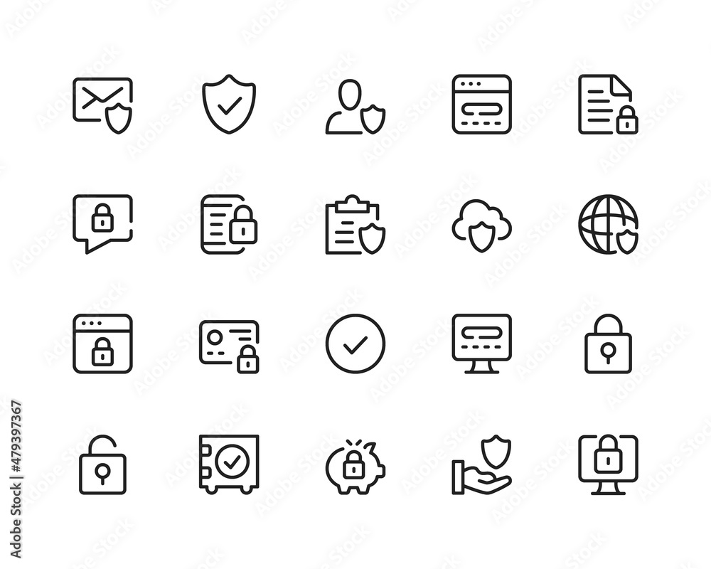 Poster computer security line icons. cybersecurity, data protection. outline symbols set. thin line design 