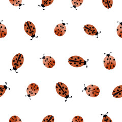 Seamless Pattern with Ladybug. Watercolor Background with Ladybird. Summer insects. Backdrop with Lady Bug for fabric or wrapping paper
