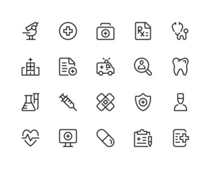 Healthcare line icons. Medical, health concepts. Outline symbols set. Thin line design graphic elements collection. Modern style. Vector line icons set