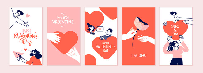 Set of Valentines day cards. Romantic cards and messages for all lovers or those who will become. Vector illustrations for greeting cards, backgrounds, web banners, social media banners, marketing. - obrazy, fototapety, plakaty