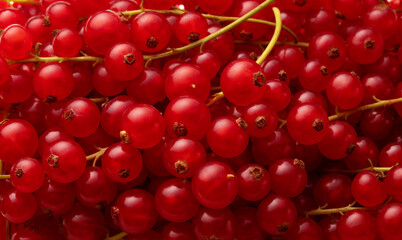 Ripe red currant berries background close up.