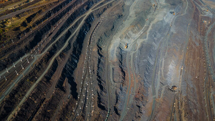 Huge iron ore quarry iron ore quarry top view Aero photo shoot.