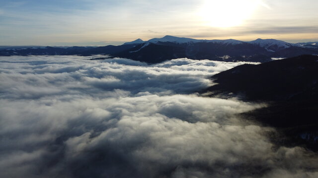 Beautiful scenic winter morning mountain landscape of Carpathian mountains. Ukraine, Dragobrat