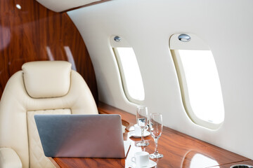 nobody in the cabin of a business class airplane comfortable luxury travel