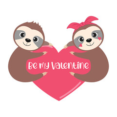 Sloth couple vector illustration. Be my valentine.