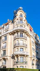 Fototapeta na wymiar Paris, beautiful buildings in the 16th arrondissement, avenue Mozart, an upscale neighborhood 