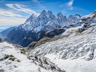 View of Glacier Blanc (2542m) located in the Ecrins Massif in French Alps
