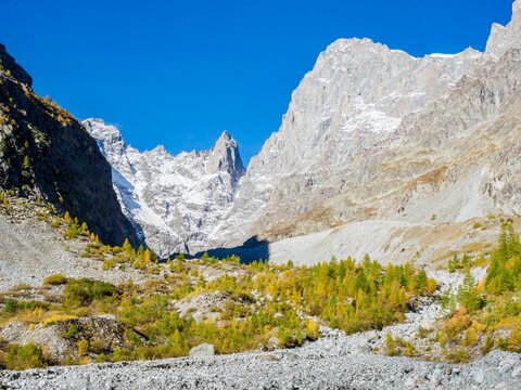 Mountain view from Pr&eacute; de Madame Carle on the way to glacier blanc refuge, Hautes-Alpes, french Alps