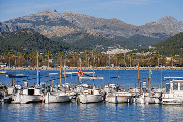pleasure boats in a swamp, Port Andratx, Mallorca, Balearic Islands, Spain