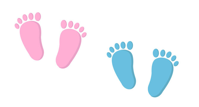 Baby foot print isolated on white background. Little feet of a boy and a girl. Vector flat illustration