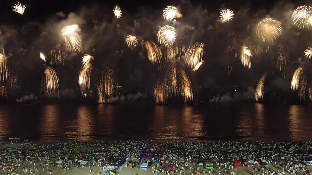 Fireworks during new year's celebration in Copacabana, Rio de Janeiro, Brazil