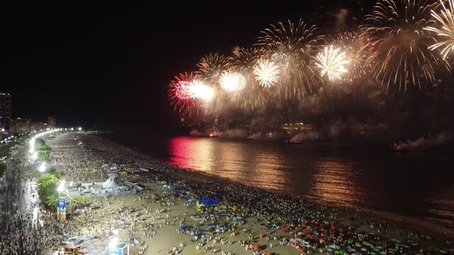 Fireworks during new year's celebration in Copacabana, Rio de Janeiro, Brazil