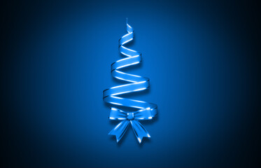 Blue and Silver Bow Ribbon are Creating Christmas Tree Shape