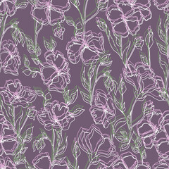 Fototapeta premium vector seamless pattern flowers with leaves. Botanical illustration for wallpaper, textile, fabric, clothing, paper, postcards