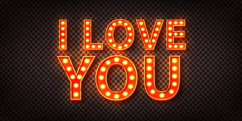 Fototapeta na wymiar Vector realistic isolated retro marquee billboard text of I Love You on the transparent background. Concept of Happy Valentine's Day.