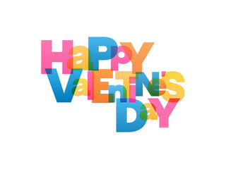 happy valentines day text in colored letters that have different sizes and intersect