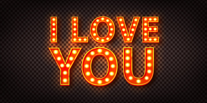 Vector realistic isolated retro marquee billboard text of I Love You on the transparent background. Concept of Happy Valentine's Day.
