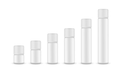 Set of Blank Cosmetic or Pharmaceutical Vials with Different Sizes. Vector Illustration