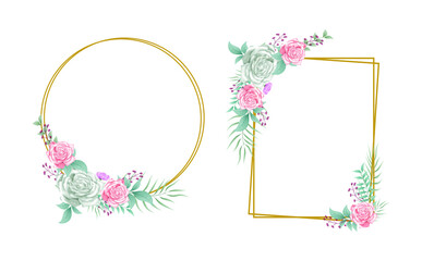 Watercolor frame with beautiful flowers and leaves EPS Vector 