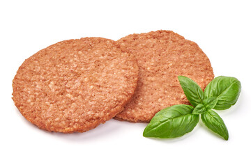 Burger cutlets, ingredients for hamburger, isolated on white background.
