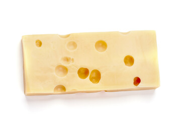 Maasdam cheese block, isolated on white background.