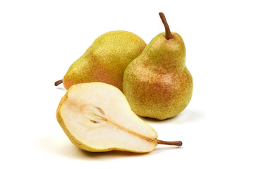 Juicy Williams pears, isolated on a white background.