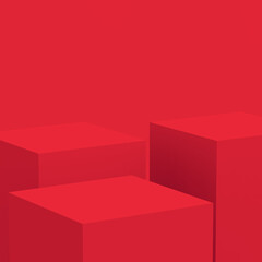 Abstract 3d red cube podium scene studio background.