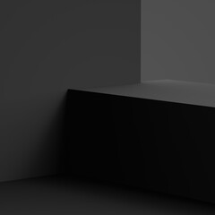 Abstract 3d black gray cube and box podium minimal scene studio background.