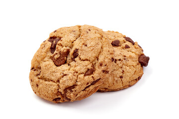 Chocolate chip cookies, isolated on white background.