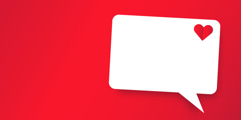 Vector realistic isolated speech bubble with a heart on the red background. Concept of Valentine's Day.