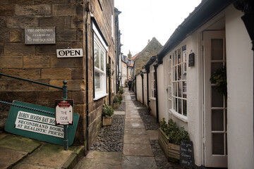 Robin Hood's Bay, Yorkshire, United Kingdom - December 05 2022: Picturesque street in the seaside...