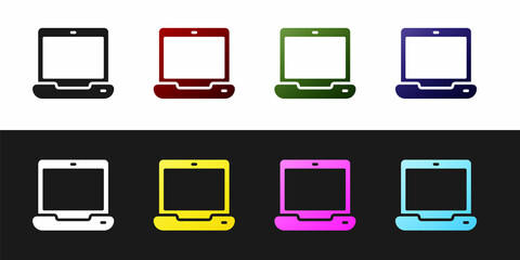 Set Laptop icon isolated on black and white background. Computer notebook with empty screen sign. Vector