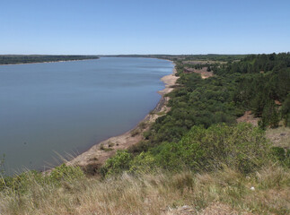 The meseta de Artigas located on the Uruguay River, Paysandú. Monument to José Gervasio Artigas inaugurated in 1899. The view from the top to the river and the border with Argentina.