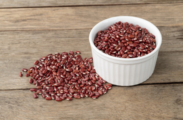 Azuki beans in a bowl over wooden table