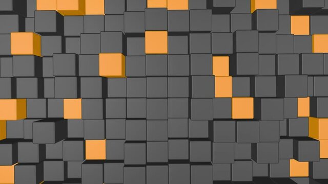 Background of Animated Squares. Abstract motion, loop, , 3d rendering.Freehand black and orange squares.Black and orange squares are arbitrary movement.