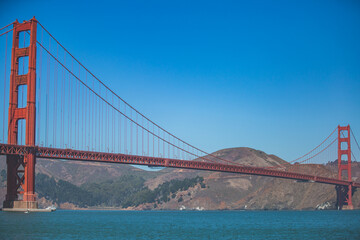Golden Gate Bridge in a clear sunny day viewed from Crissy Field, San Francisco, California.