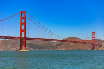 Golden Gate Bridge in a clear sunny day viewed from Crissy Field, San Francisco, California.