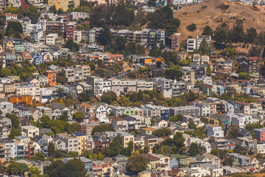 Houses Of Ashbury Heights Neighborhood In San Francisco, California Viewed From The Twin Peaks