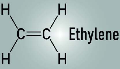 Ethylene or ethene molecule. Used in production of polyethylene but also important as a plant hormone. Skeletal formula.