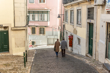 Old street in the old town of Lisbon