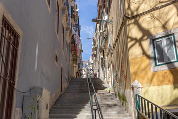 Stairs of a typical street in the old area of Lisbon