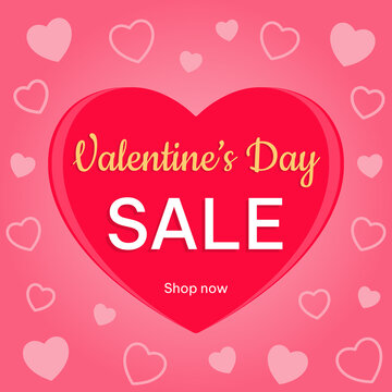 Valentines day sale with hearts on pink background