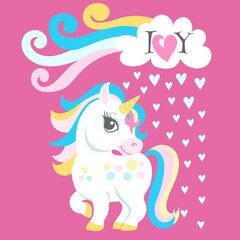 Obraz na płótnie Canvas I love you card. Magic unicorn in cute fairytale style
