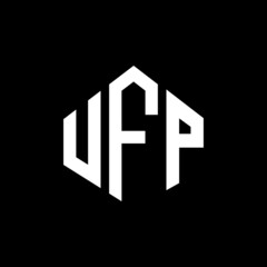 UFP letter logo design with polygon shape. UFP polygon and cube shape logo design. UFP hexagon vector logo template white and black colors. UFP monogram, business and real estate logo.