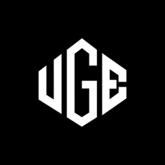 UGE letter logo design with polygon shape. UGE polygon and cube shape logo design. UGE hexagon vector logo template white and black colors. UGE monogram, business and real estate logo.