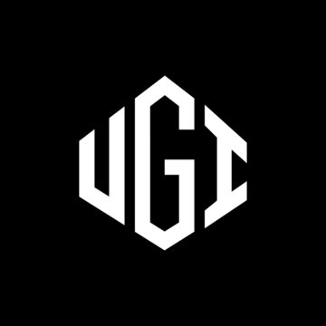 UGI letter logo design with polygon shape. UGI polygon and cube shape logo design. UGI hexagon vector logo template white and black colors. UGI monogram, business and real estate logo.